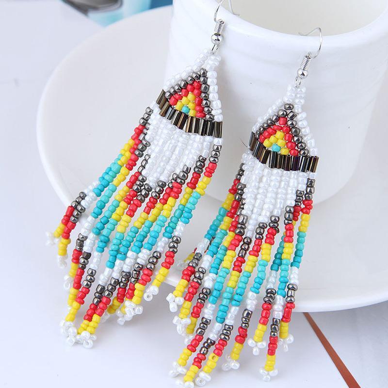 Bohemian Multicolour Seed Beaded Drop Dangle Earrings