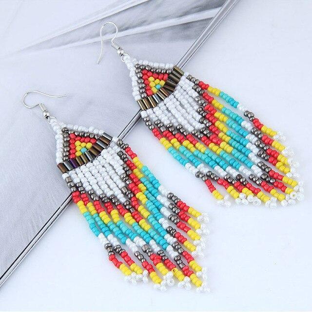 Bohemian Multicolour Seed Beaded Drop Dangle Earrings