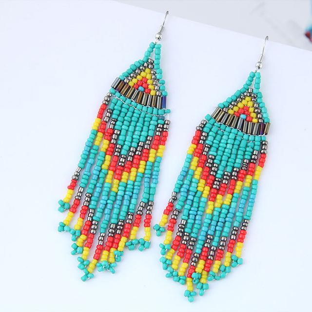 Bohemian Multicolour Seed Beaded Drop Dangle Earrings