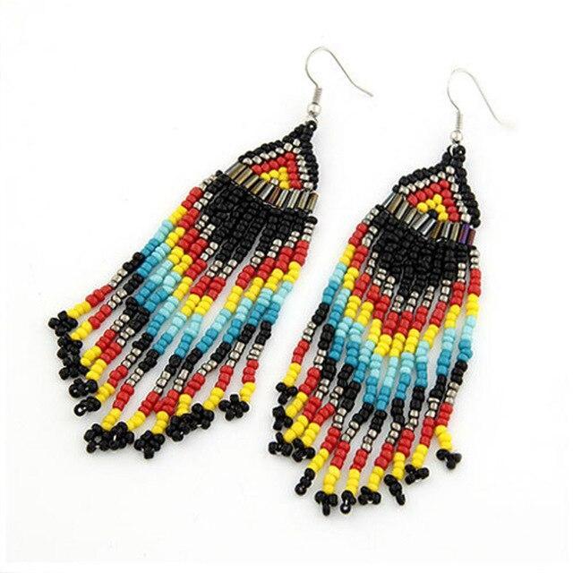 Bohemian Multicolour Seed Beaded Drop Dangle Earrings