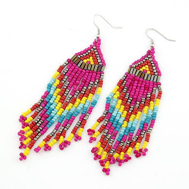 Bohemian Multicolour Seed Beaded Drop Dangle Earrings