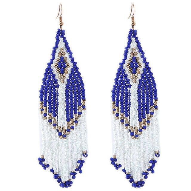 Bohemian Multicolour Seed Beaded Drop Dangle Earrings