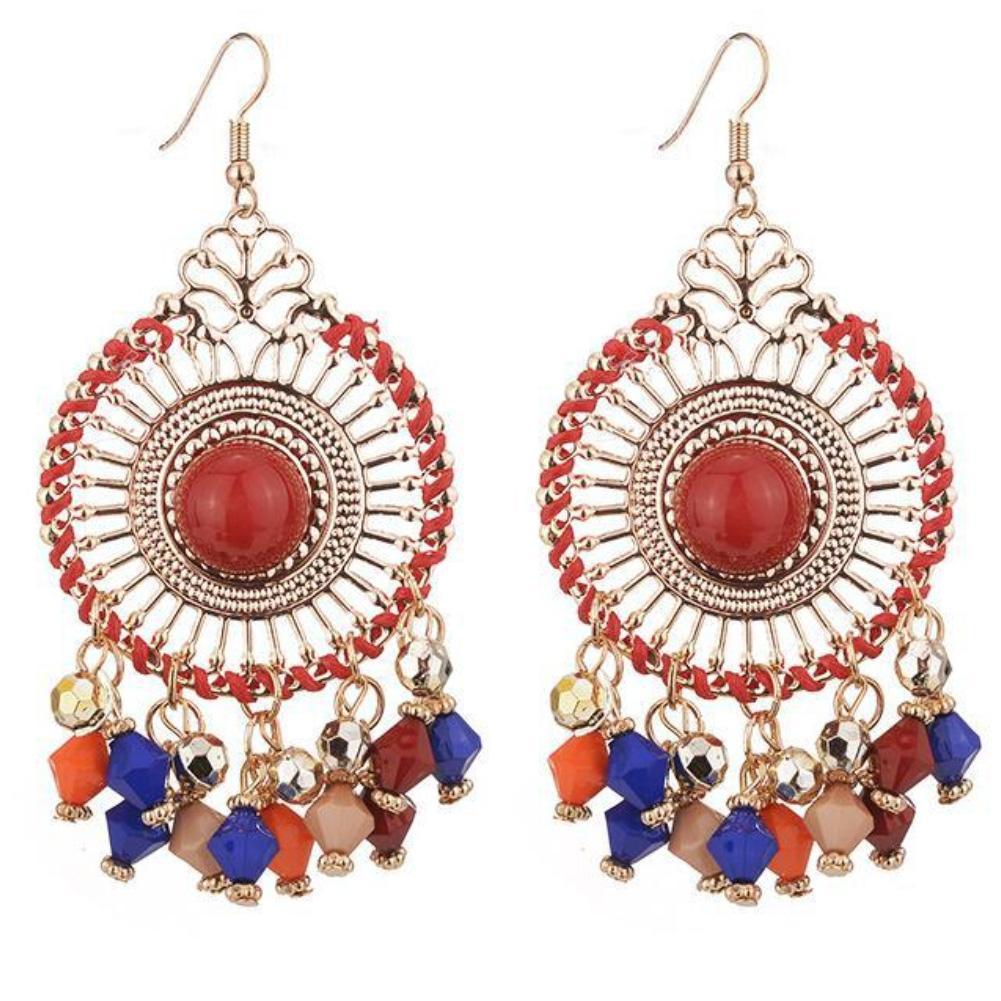 Woman Bohemia Woven Hollow Disc Beads Pendant  Earrings