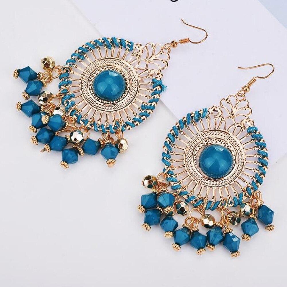 Woman Bohemia Woven Hollow Disc Beads Pendant  Earrings