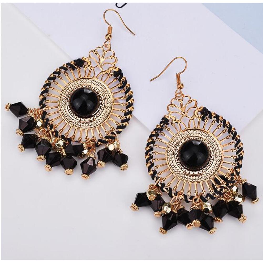 Woman Bohemia Woven Hollow Disc Beads Pendant  Earrings