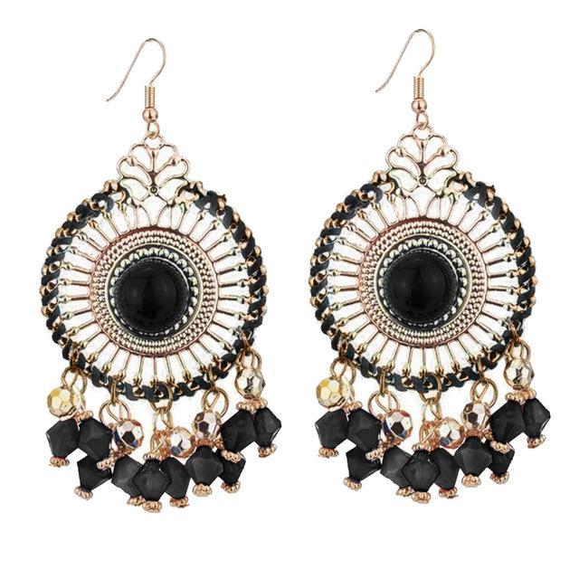 Woman Bohemia Woven Hollow Disc Beads Pendant  Earrings