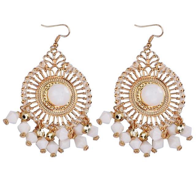 Woman Bohemia Woven Hollow Disc Beads Pendant  Earrings