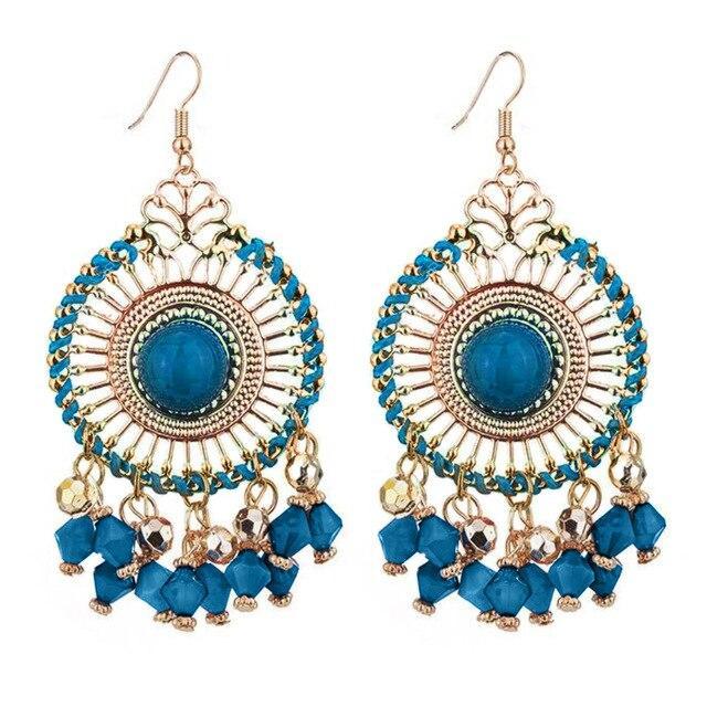 Woman Bohemia Woven Hollow Disc Beads Pendant  Earrings