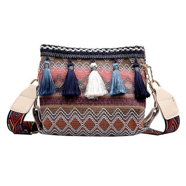 Bucket Fringed Spike Pocket Straw Ethnic Style shoulder Bags