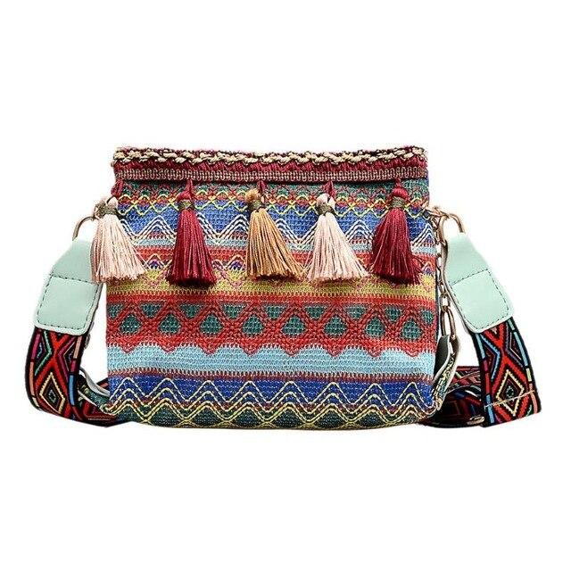 Bucket Fringed Spike Pocket Straw Ethnic Style shoulder Bags