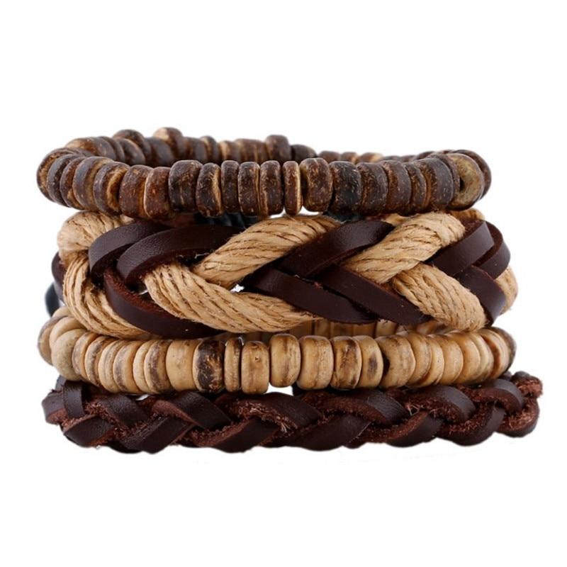 Top layer cowhide bracelet exotic vintage hand woven multi-layer leather bracelet jewelry