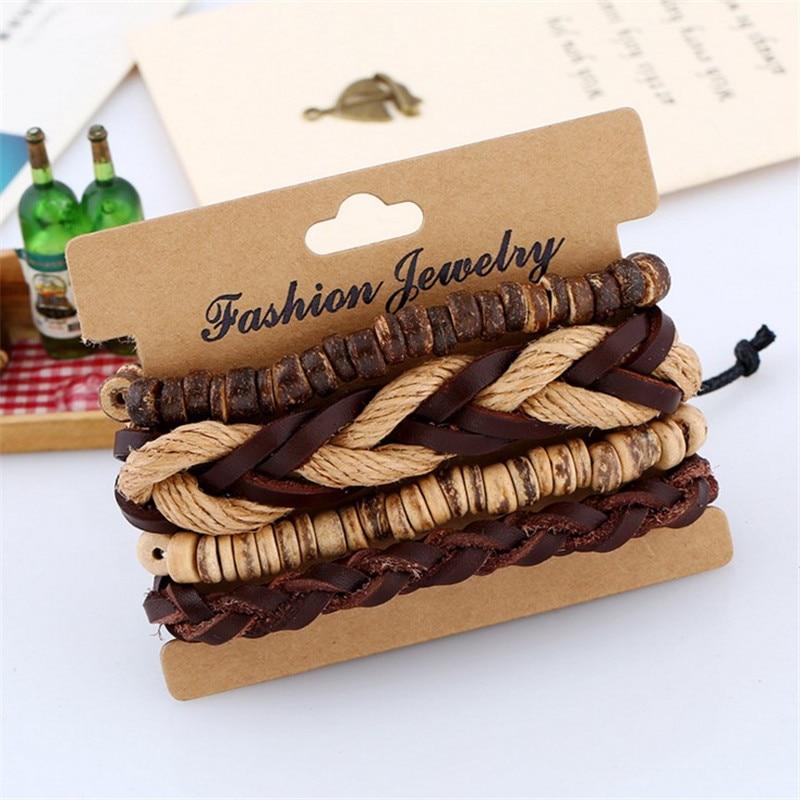 Top layer cowhide bracelet exotic vintage hand woven multi-layer leather bracelet jewelry