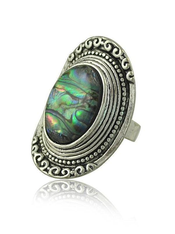 Bohemia Green Stone Vintage Women Zinc Alloy Shell Jewelry Ring