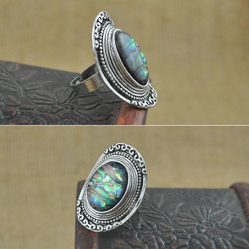 Bohemia Green Stone Vintage Women Zinc Alloy Shell Jewelry Ring