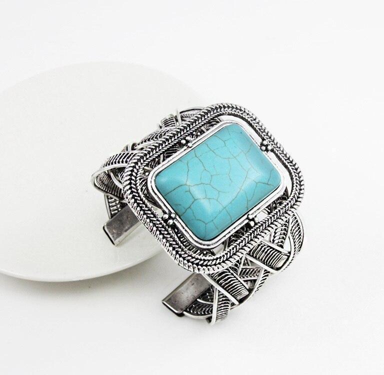 Vintage Blue Stone Turquoise Square Cuff Bangle Open Bracelets