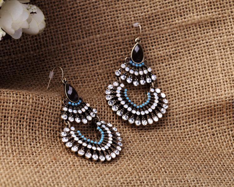 Bohemia Rhinestone & Resins Beads Large Dangling Earrings Jewelry