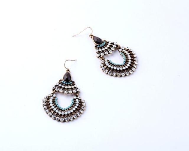 Bohemia Rhinestone & Resins Beads Large Dangling Earrings Jewelry