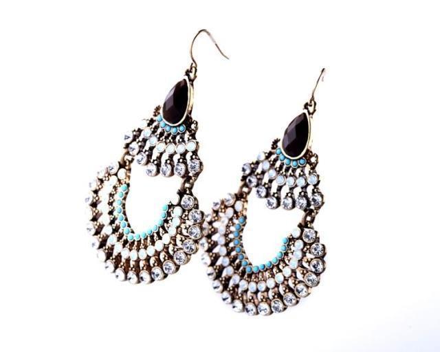 Bohemia Rhinestone & Resins Beads Large Dangling Earrings Jewelry