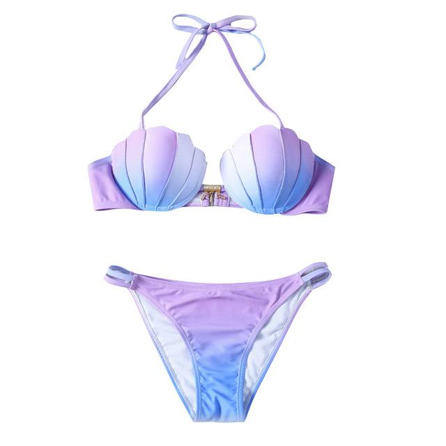 Mermaid Shell Bra Push Up Two-Piece Suit Swimwear Gradient Color Beachwear Sexy Bikinis Set Swimsuit