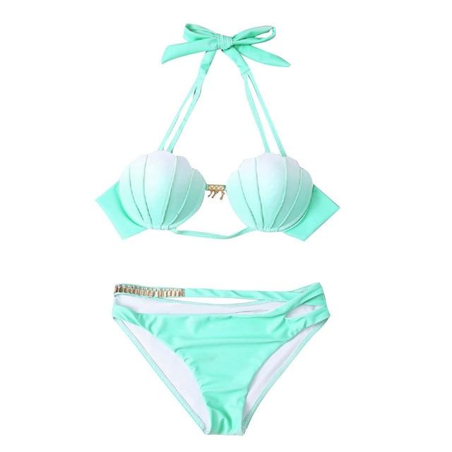 Mermaid Shell Bra Push Up Two-Piece Suit Swimwear Gradient Color Beachwear Sexy Bikinis Set Swimsuit