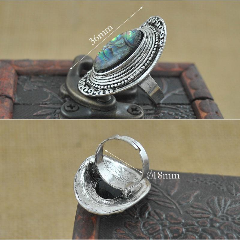 Bohemia Green Stone Vintage Women Zinc Alloy Shell Jewelry Ring