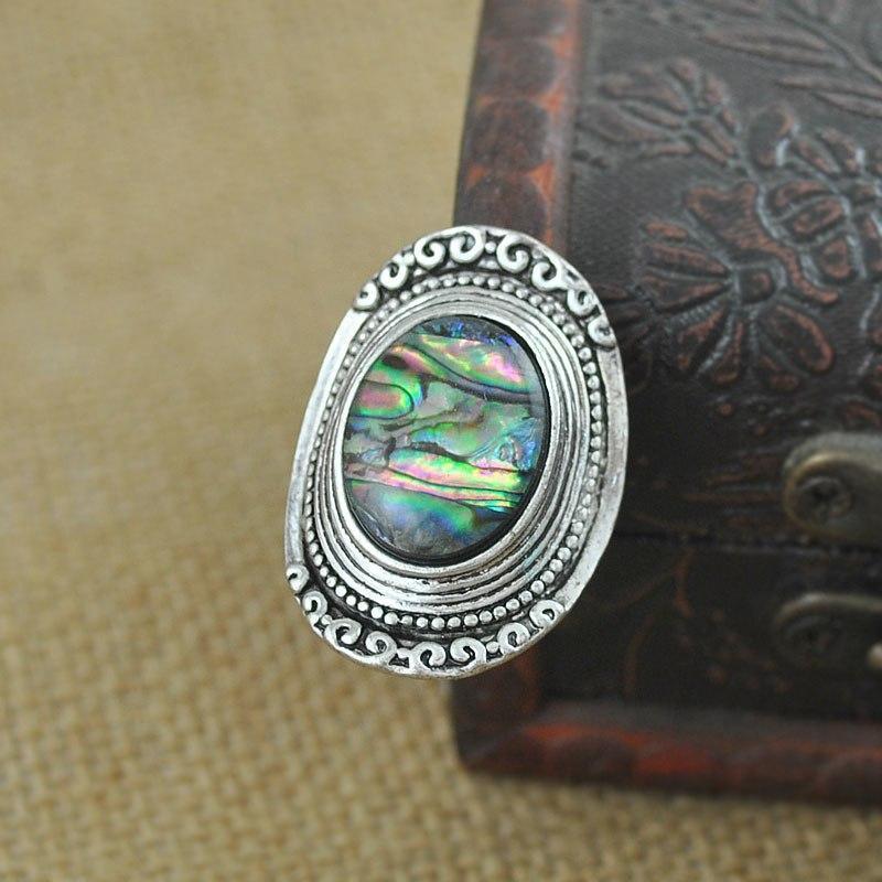 Bohemia Green Stone Vintage Women Zinc Alloy Shell Jewelry Ring