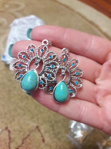 Boho Peacock Stone Pendant Earring Jewelry