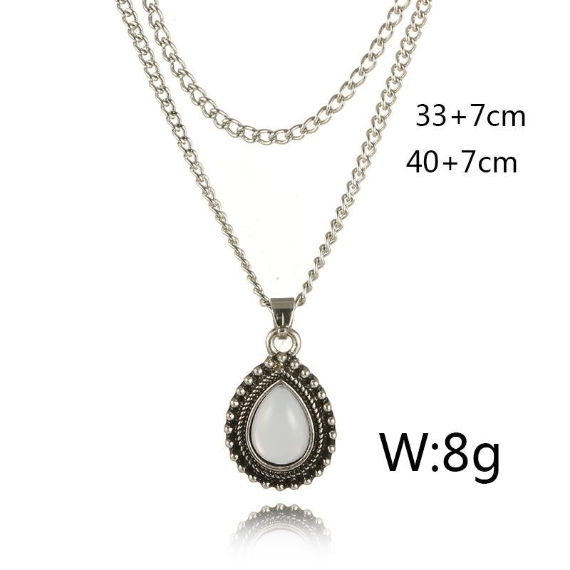 Bohemian Water Drop Crystal Charm Chokers Necklaces Women Silver Alloy Chain Jewelry