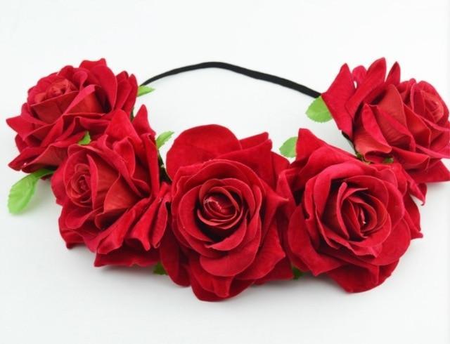 Bride Women Rose Flower Crown Hairband Wedding Festival Elastic Headwear