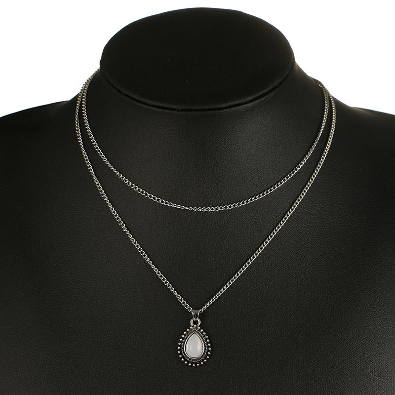 Bohemian Water Drop Crystal Charm Chokers Necklaces Women Silver Alloy Chain Jewelry