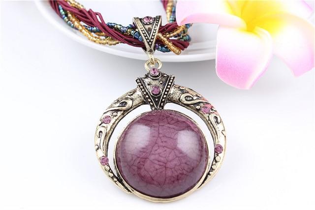 Female Vintage Choker Natural Stone Pendants Necklaces Big Boho Necklaces Ethnic Bohemian Jewelry Statement Bijoux Femme Mujer