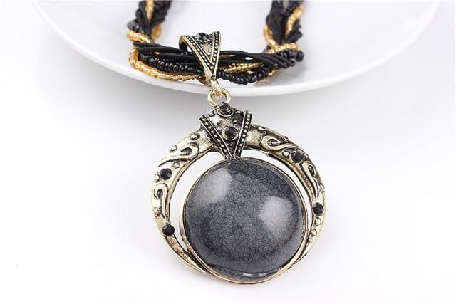 Female Vintage Choker Natural Stone Pendants Necklaces Big Boho Necklaces Ethnic Bohemian Jewelry Statement Bijoux Femme Mujer