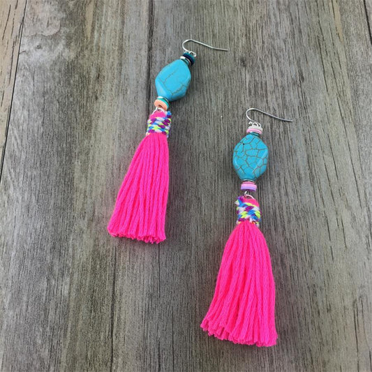 Handmade Stone Drop Dangle Tassel Earring