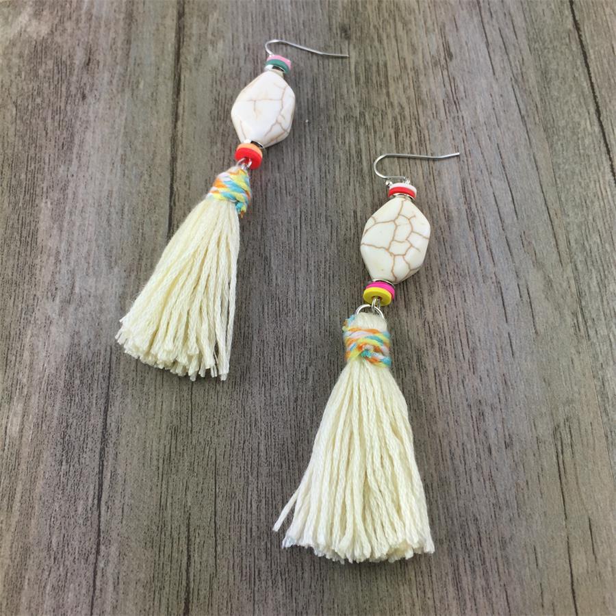 Handmade Stone Drop Dangle Tassel Earring