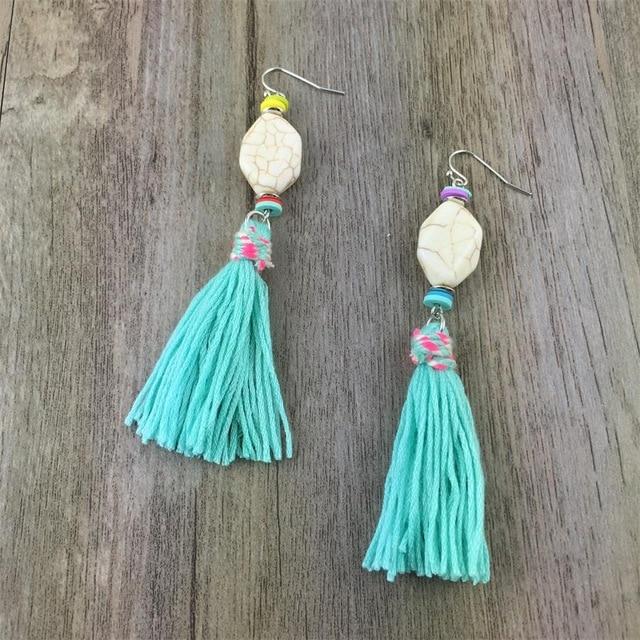 Handmade Stone Drop Dangle Tassel Earring