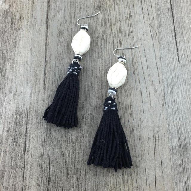 Handmade Stone Drop Dangle Tassel Earring