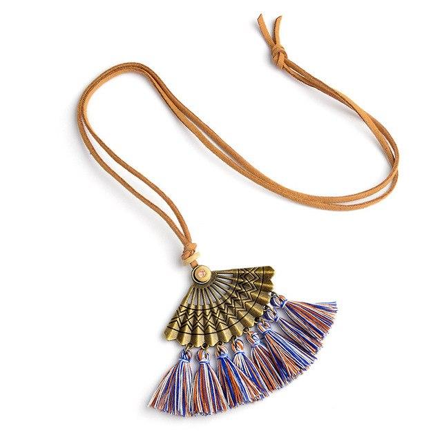 Bohemian Pendant Long Faux Suede Chain Tassel Necklace