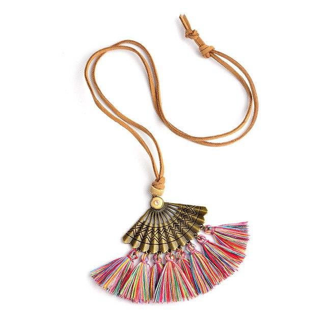 Bohemian Pendant Long Faux Suede Chain Tassel Necklace