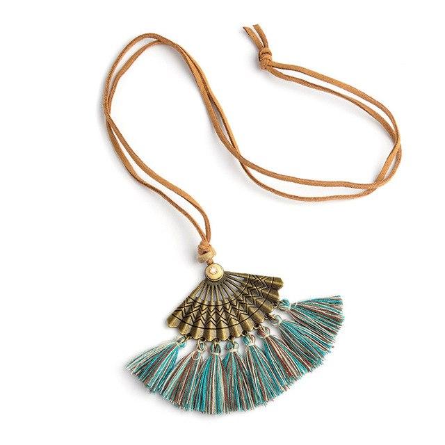 Bohemian Pendant Long Faux Suede Chain Tassel Necklace