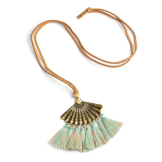 Bohemian Pendant Long Faux Suede Chain Tassel Necklace