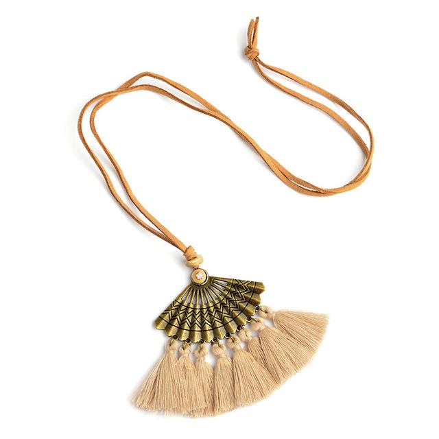 Bohemian Pendant Long Faux Suede Chain Tassel Necklace