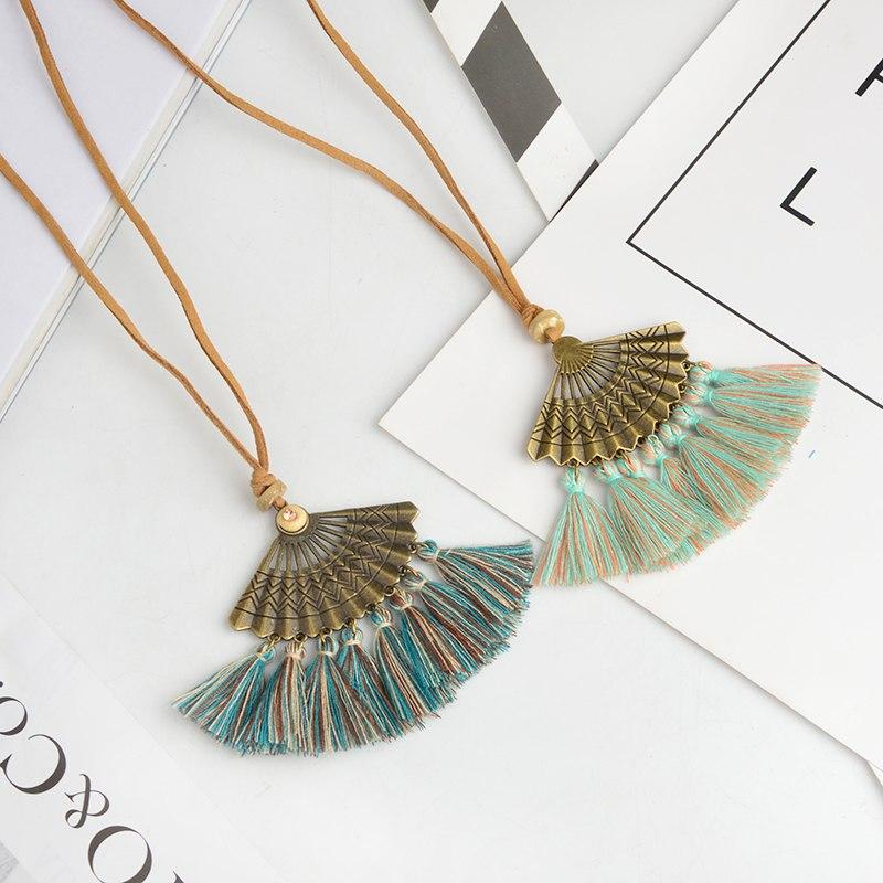 Bohemian Pendant Long Faux Suede Chain Tassel Necklace