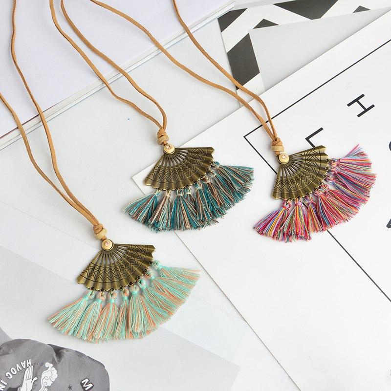 Bohemian Pendant Long Faux Suede Chain Tassel Necklace