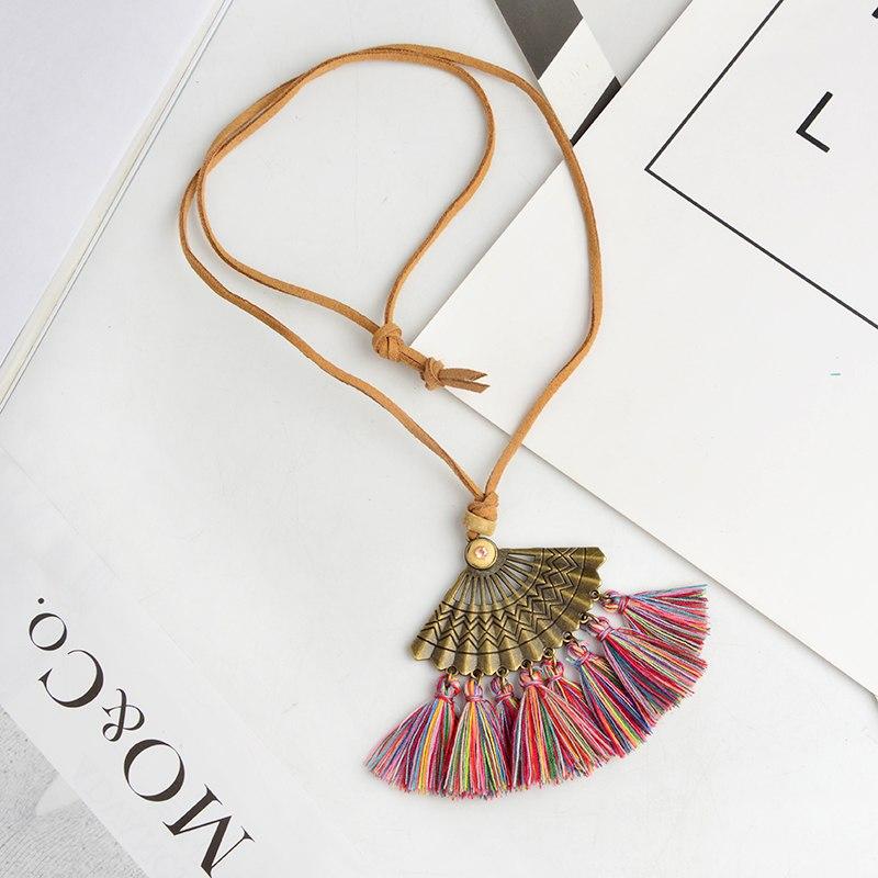 Bohemian Pendant Long Faux Suede Chain Tassel Necklace