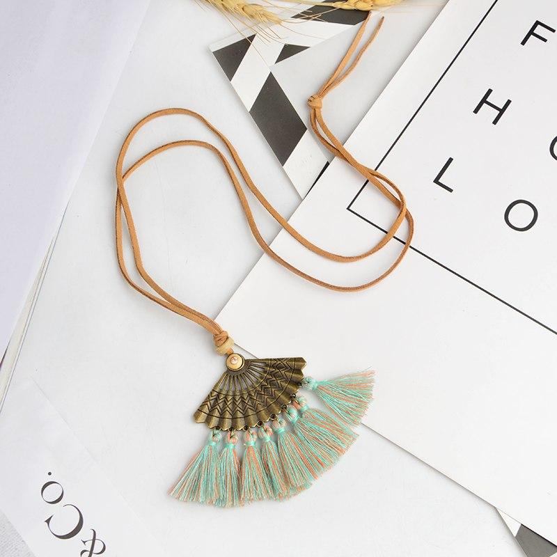 Bohemian Pendant Long Faux Suede Chain Tassel Necklace