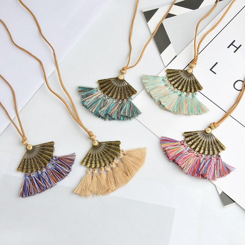 Bohemian Pendant Long Faux Suede Chain Tassel Necklace