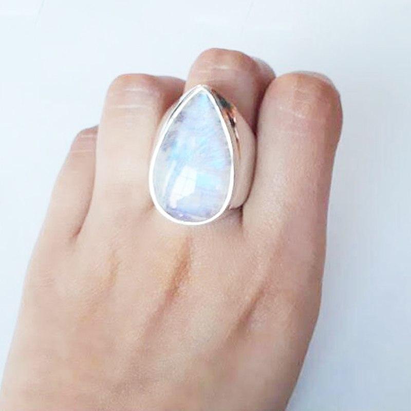 Moonstone Vintage Water Drop White Stone Female Fashion Ring