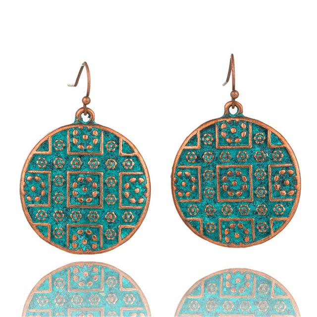 Bohemian Statement Exaggerated antique green metal water drop earrings for women