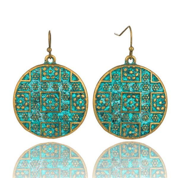 Round Shape Bohemian Statement Exaggerated antique Green metal Earrings