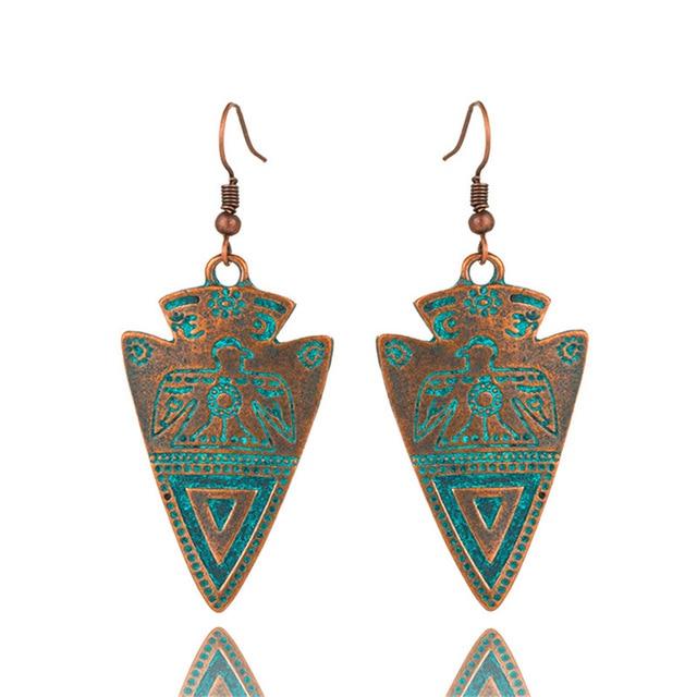 Bohemian Statement Exaggerated antique green metal water drop earrings for women